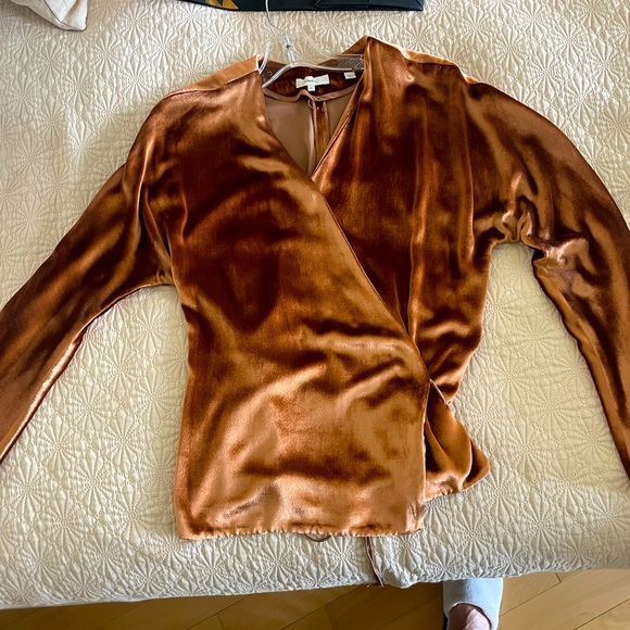 Vince Rust Colored Velvet wrap tie waist top worn one time only. Size M - $100 - Picture 1 of 3